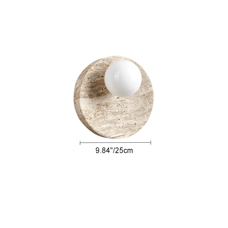 Japanese Yellow Travertine Circle 1-Light Wall Sconce Lamp