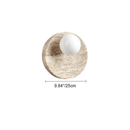 Japanese Yellow Travertine Circle 1-Light Wall Sconce Lamp