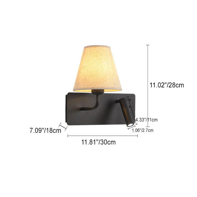Square Iron Aluminum Fabric 1-Light LED Wall Sconce Lamp