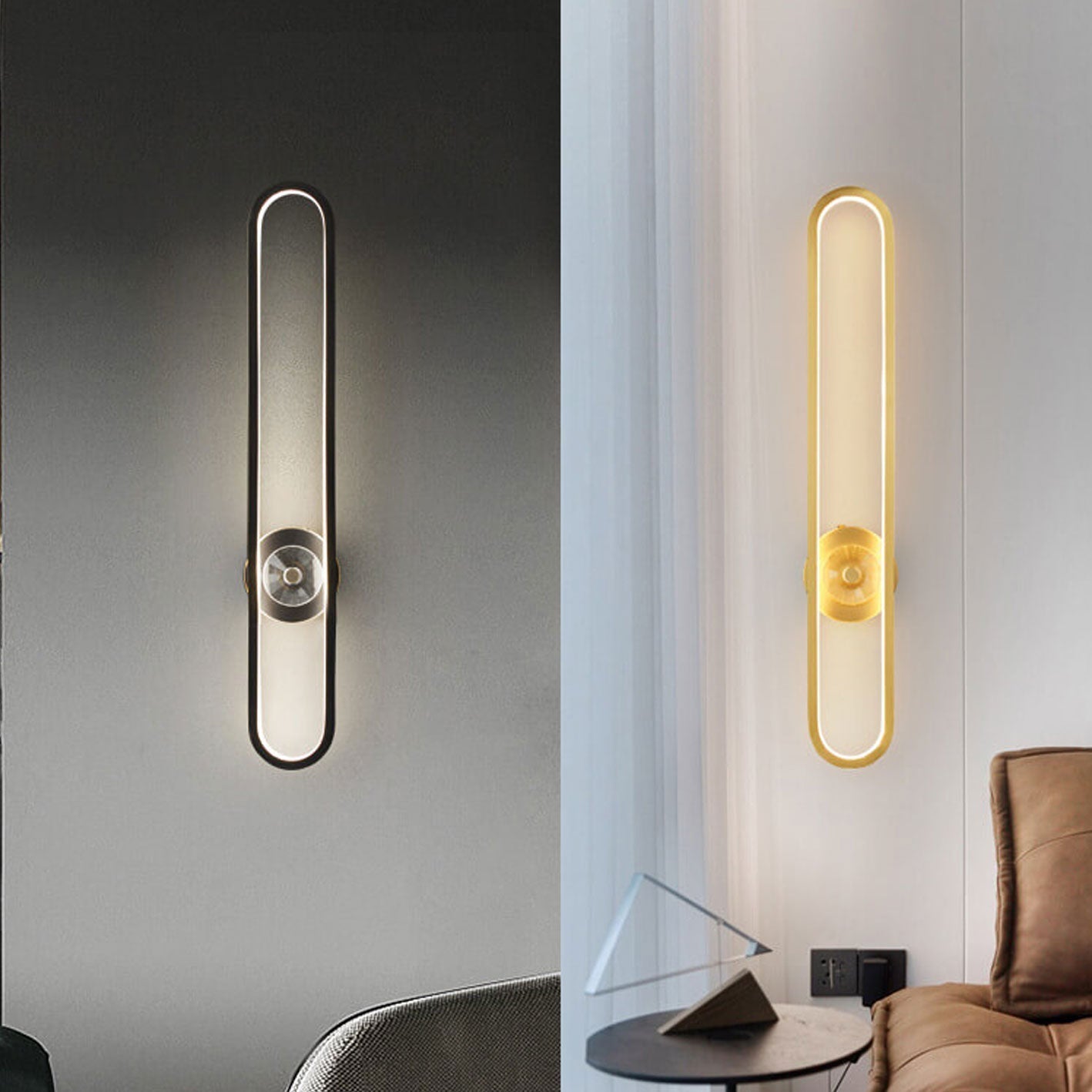 Light Luxury Full Brass Long Ring LED Wall Sconce Lamp