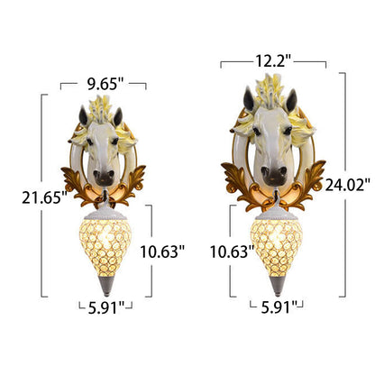 European Resin Horse Head Lantern 1-Light Wall Sconce Lamp