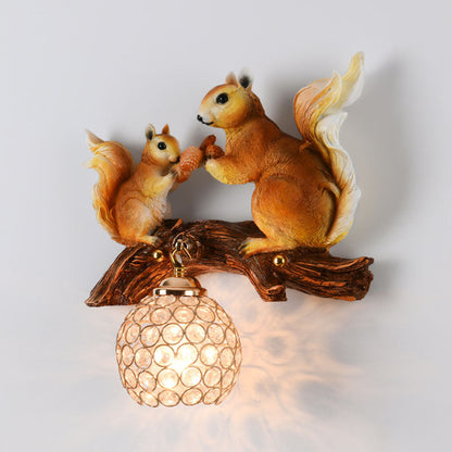 Creative Squirrel Resin Crystal 1-Light Wall Sconce Lamp
