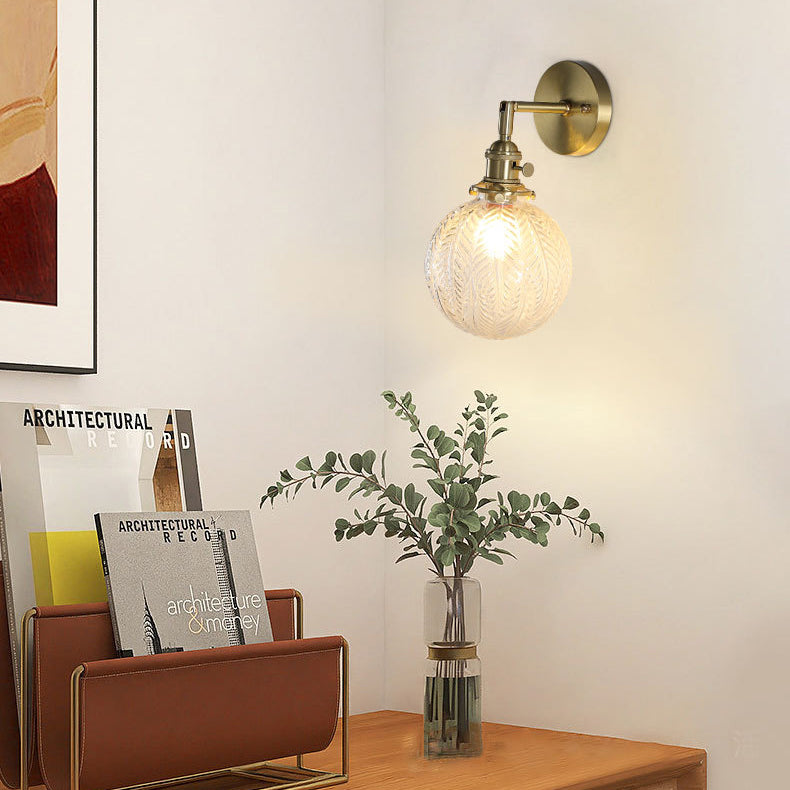 French Cylinder Ball Copper Glass 1-Light Wall Sconce Lamp