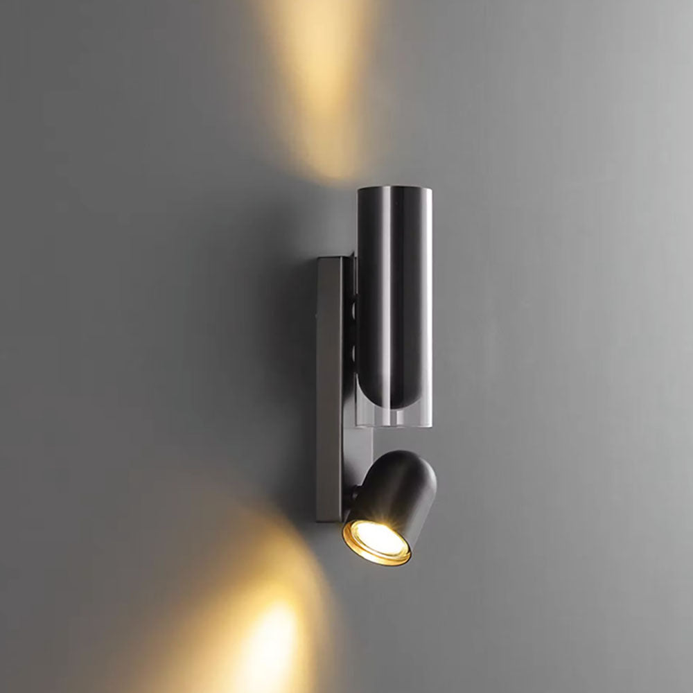 Rotatable Cylinder Metal Glass 2-Light Wall Sconce Lamp