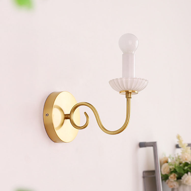 French Candelabra Brass Glass 1-Light Wall Sconce Lamp
