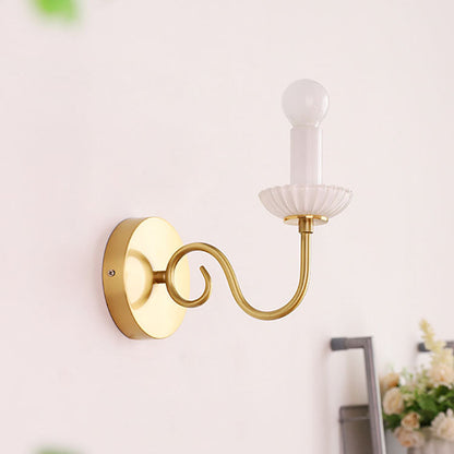French Candelabra Brass Glass 1-Light Wall Sconce Lamp