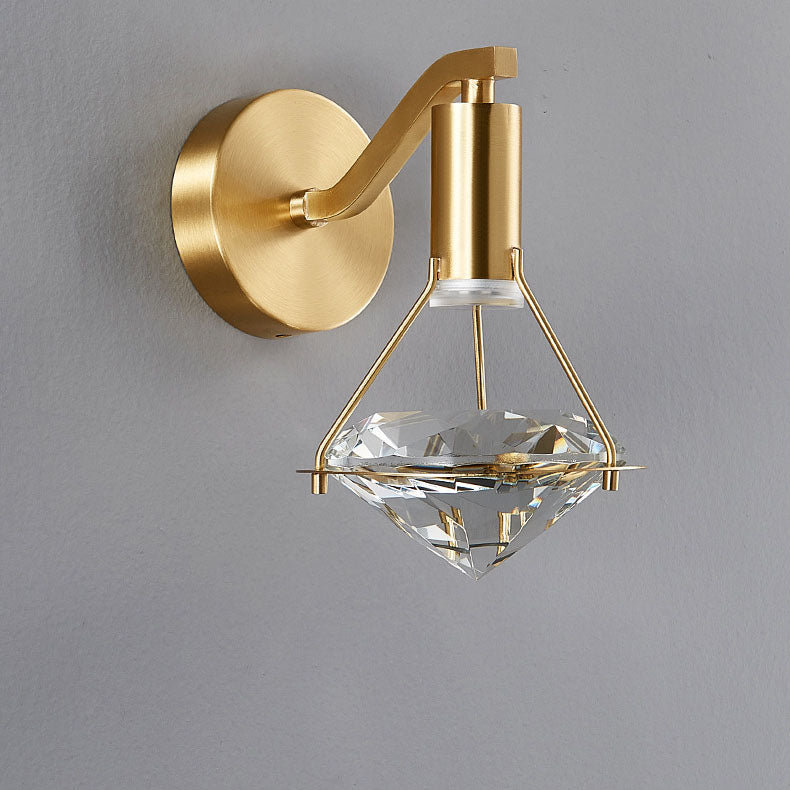 Mid-Century Diamond Brass Crystal LED Wall Sconce Lamp