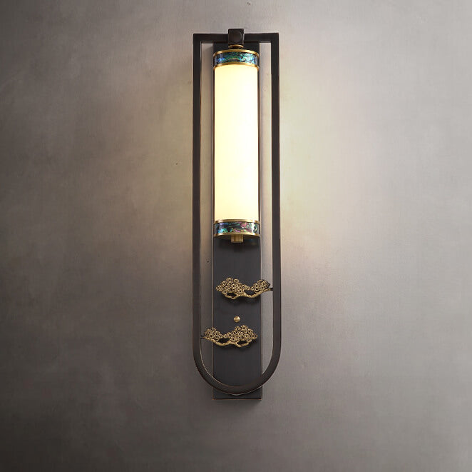 Chinese Rectangular Copper Marble LED Wall Sconce Lamp