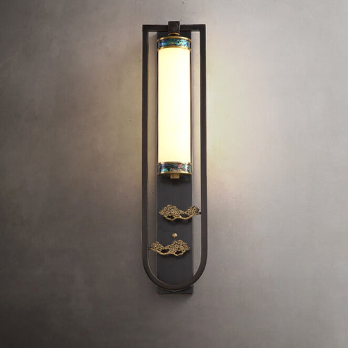 Chinese Rectangular Copper Marble LED Wall Sconce Lamp
