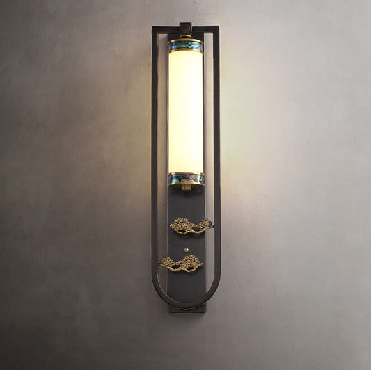 Chinese Rectangular Copper Marble LED Wall Sconce Lamp