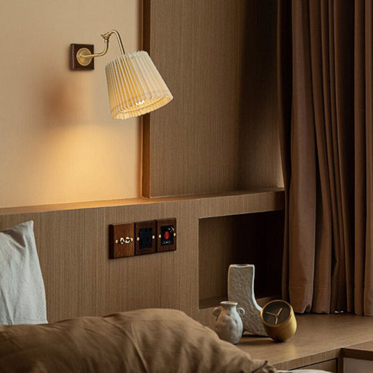 European Light Luxury Walnut Brass 1-Light Wall Sconce Lamp