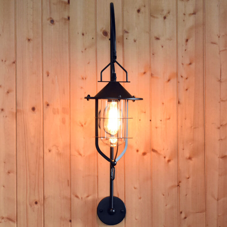 Iron Glass Cage Curved Arm 1-Light Wall Sconce Lamp