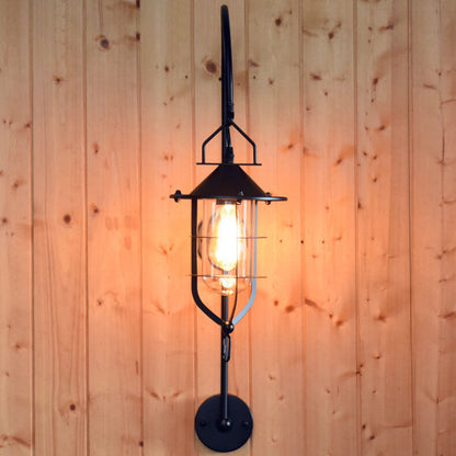 Iron Glass Cage Curved Arm 1-Light Wall Sconce Lamp