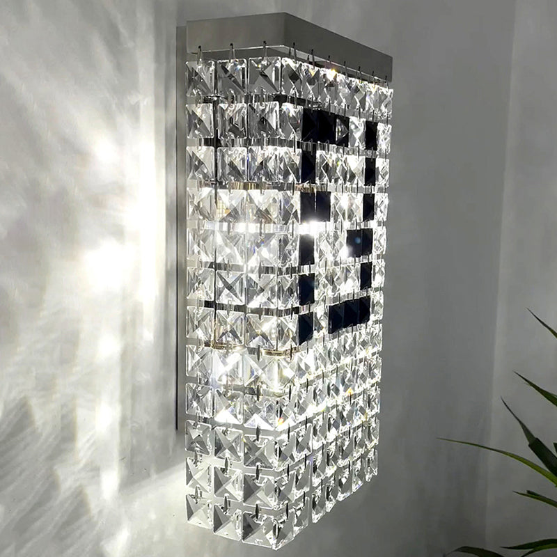 Rectangular Steel Crystal 3-Light Wall Sconce Lamp