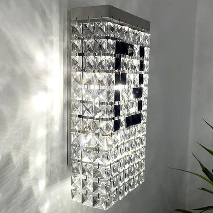 Rectangular Steel Crystal 3-Light Wall Sconce Lamp