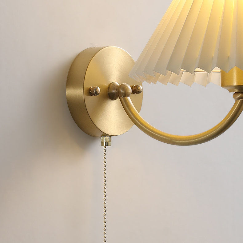 European Pleated Copper Fabric 1-Light Wall Sconce Lamp
