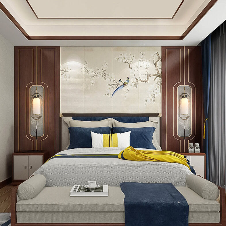 Chinese Copper Iron Glass Column 1-Light Wall Sconce Lamp