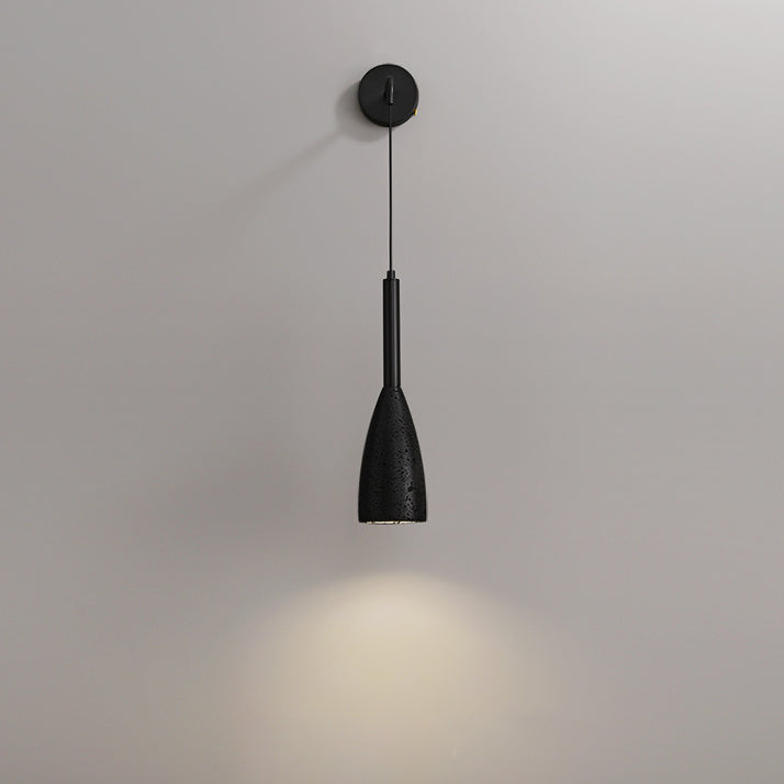 Cylindrical Black Travertine 1-Light Wall Sconce Lamp