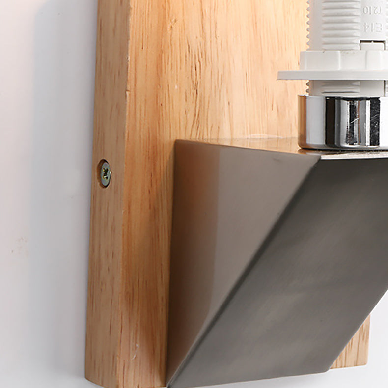 Minimalist Rectangle Wood Glass 1-Light Wall Sconce Lamp
