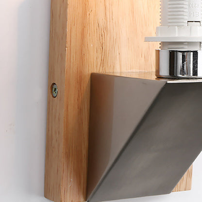 Minimalist Rectangle Wood Glass 1-Light Wall Sconce Lamp