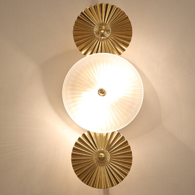 Pleated Hardware Disc Glass Shade 2-Light Wall Sconce Lamp