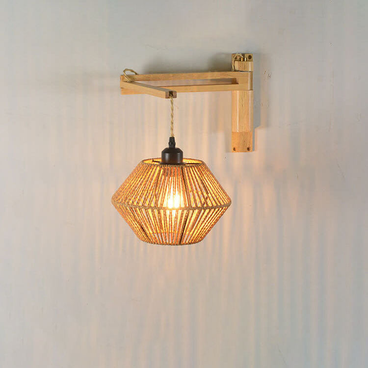 Rope Solid Wood Lantern Cage 1-Light Wall Sconce Lamp