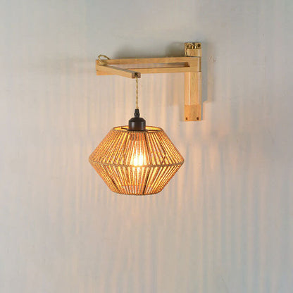 Rope Solid Wood Lantern Cage 1-Light Wall Sconce Lamp