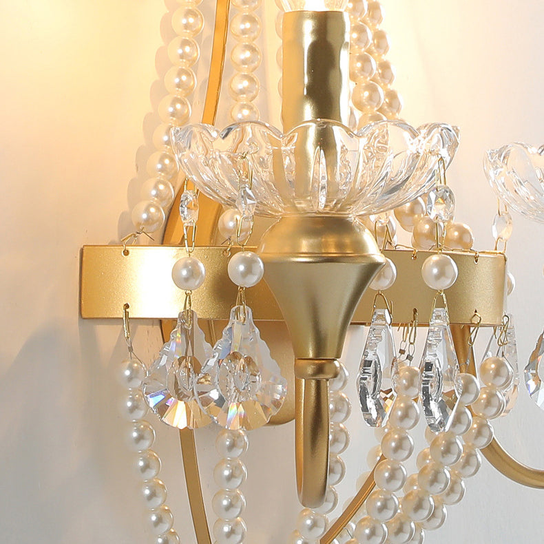 Half Tassel Crystal Iron Pearl 2-Light Wall Sconce Lamp