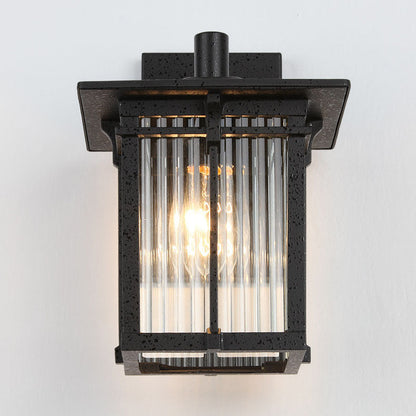 Aluminum Frame Ribbed Glass Shade 1-Light Wall Sconce Lamp