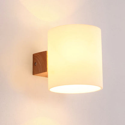Warm Rubber Wood Glass 1/2 Light Wall Sconce Lamp