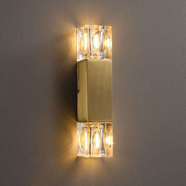 Light Glass Square Column Brass 2-Light Wall Sconce Lamp