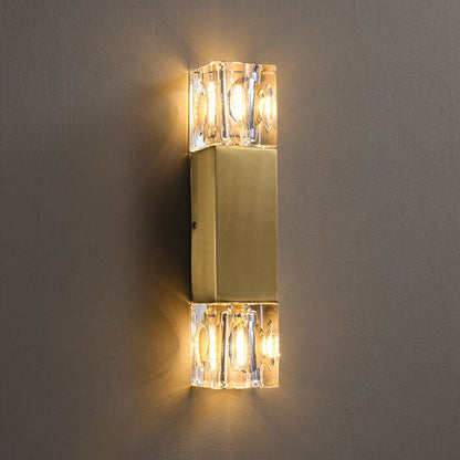Light Glass Square Column Brass 2-Light Wall Sconce Lamp