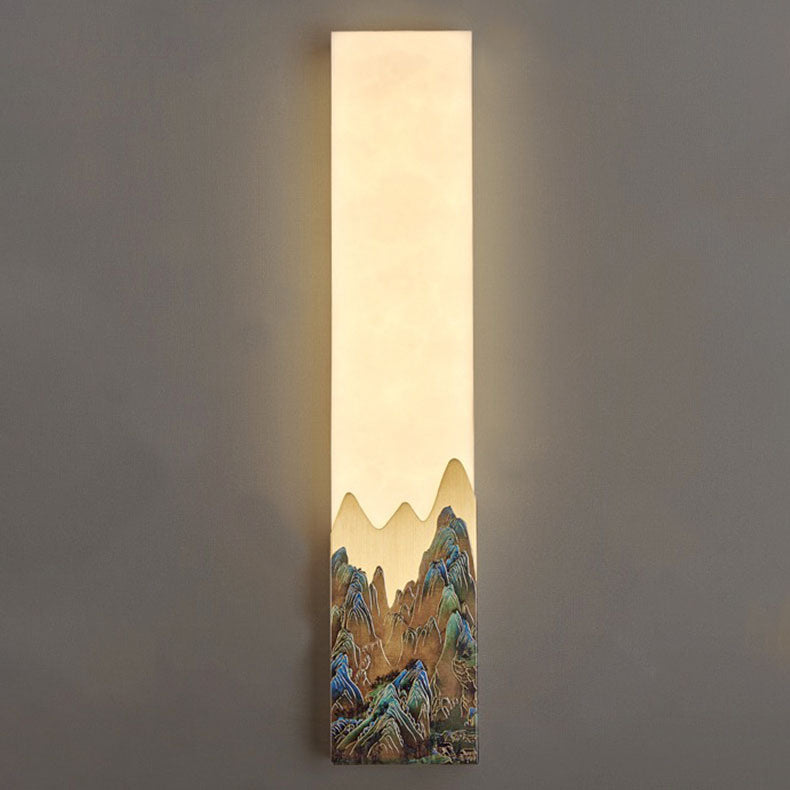 Chinese Marble All-Copper Rectangular LED Wall Sconce Lamp