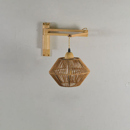 Rope Solid Wood Lantern Cage 1-Light Wall Sconce Lamp