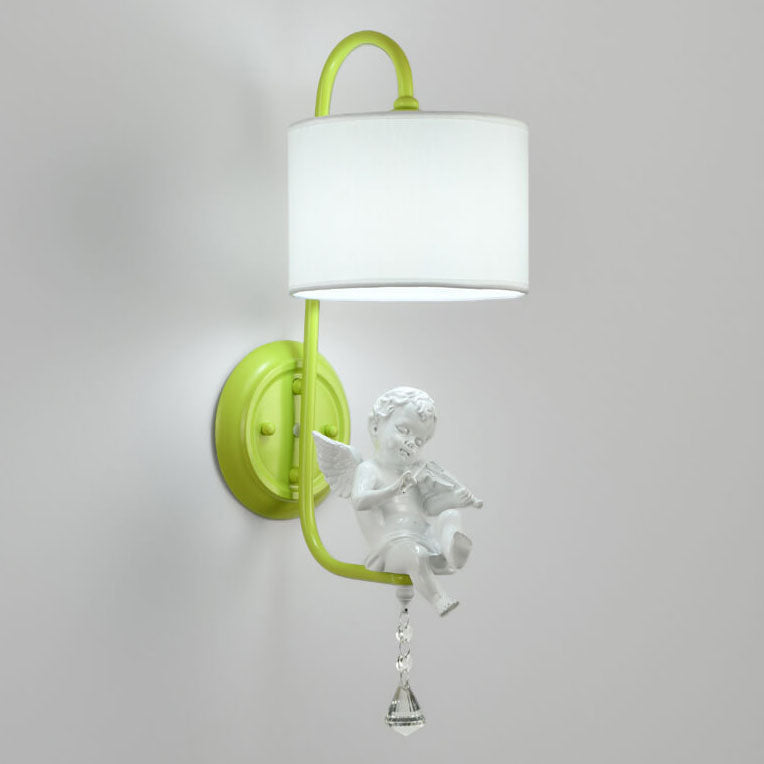 Angel Resin Round Fabric 1-Light Wall Sconce Lamp
