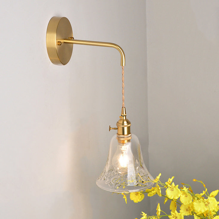 Brass Trumpet Glass Shade 1-Light Wall Sconce Lamp