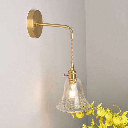 Brass Trumpet Glass Shade 1-Light Wall Sconce Lamp