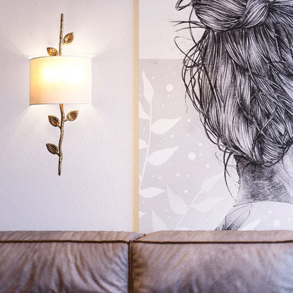 Luxury Copper Branch Leaf Fabric 2-Light Wall Sconce Lamp