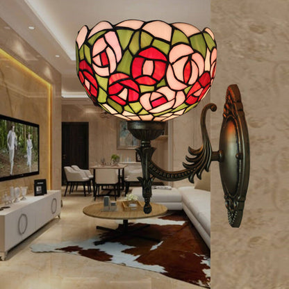 Tiffany Rose Stained Glass Bowl 1-Light Wall Sconce Lamp