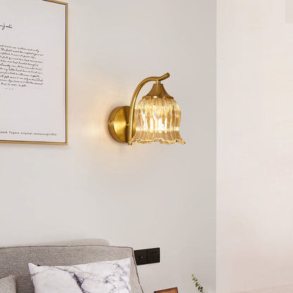 French Floral Hardware Glass 1-Light Wall Sconce Lamp