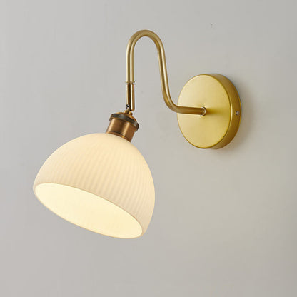 Striped Dome Shade Curved Arm 1-Light Wall Sconce Lamp