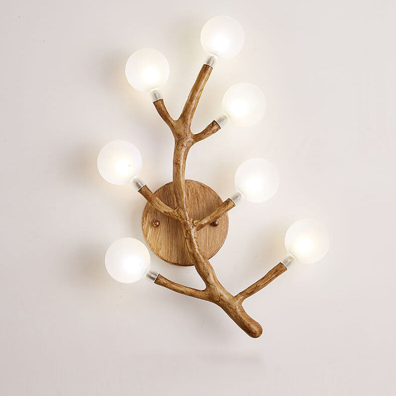 Traditional Tree Fork Resin Glass 7-Light Wall Sconce Lamp
