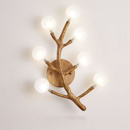 Traditional Tree Fork Resin Glass 7-Light Wall Sconce Lamp