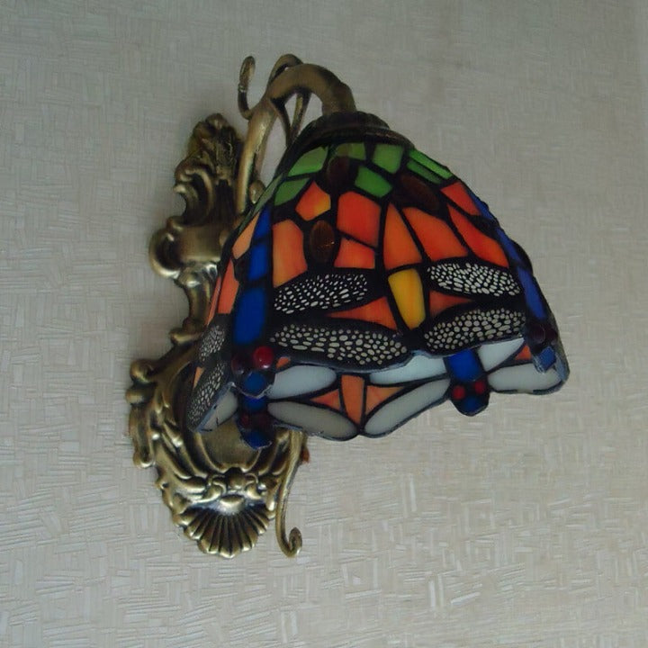 Tiffany Stained Glass Dragonfly 1-Light Wall Sconce Lamp
