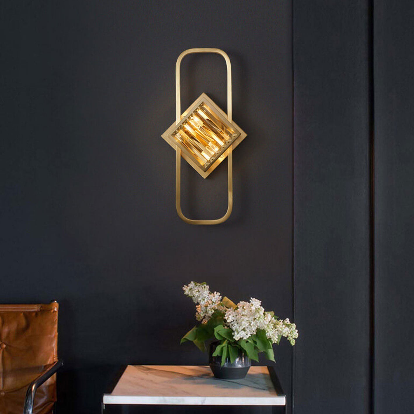 Brass Crystal Geometric Ring 2/3 Light Wall Sconce Lamp