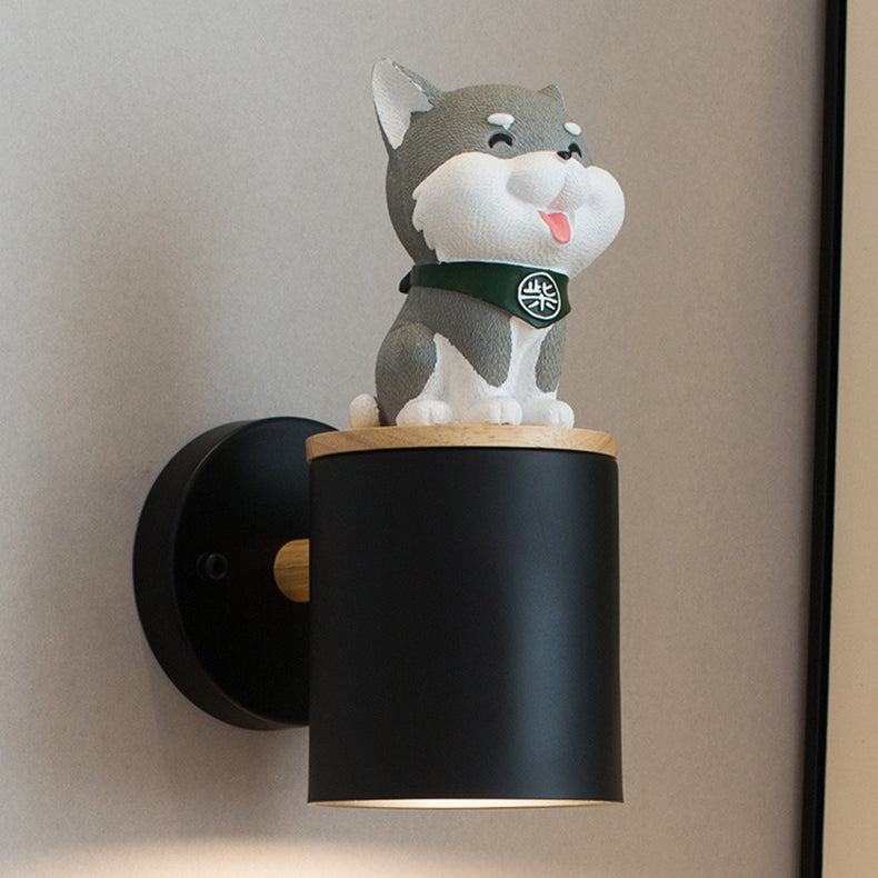 Resin Puppy Iron Cylinder Shade 1-Light Wall Sconce Lamp