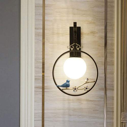 Chinese Ball Bird Tree Branch 1-Light Wall Sconce Lamp
