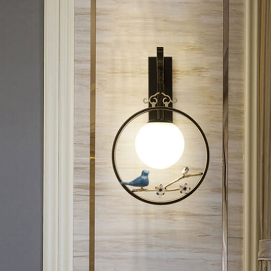 Chinese Ball Bird Tree Branch 1-Light Wall Sconce Lamp