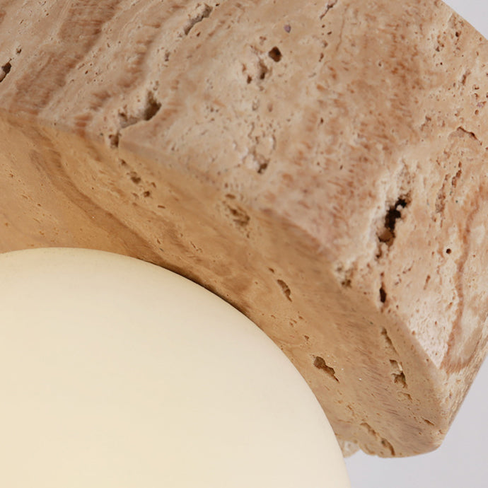 Japanese Round Stone Wooden Globe 1-Light Wall Sconce Lamp