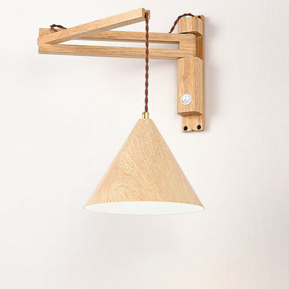 Cone Iron Water Turned Wood Grain Wood Wall Sconce Lamp